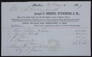 Billhead for Shreve, Stanwood & Co., manufacturers and importers of watches, jewelry, silver and plated ware, No. 226 Washington, corner of Summer Street, Boston, Mass., dated June 5, 1867