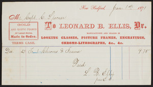 Billhead for Leonard B. Ellis, Dr., looking glasses, picture frames, New Bedford, Mass., dated January 1, 1871