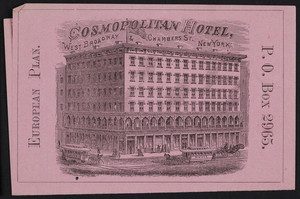 Brochure for the Cosmopolitan Hotel, corner Chambers Street & West Broadway, New York City, New York, undated