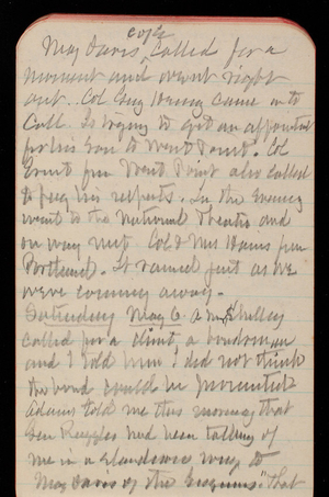 Thomas Lincoln Casey Notebook, February 1893-May 1893, 93, Maj Davis C of E called for a