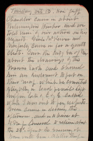 Thomas Lincoln Casey Notebook, October 1891-December 1891, 17, Tuesday Oct 13