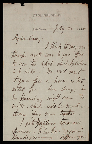 William P. Craighill to Thomas Lincoln Casey, July 20, 1885