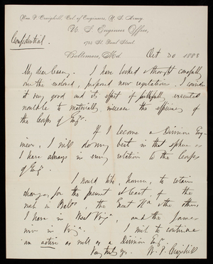 [William] P. Craighill to Thomas Lincoln Casey, October 30, 1888