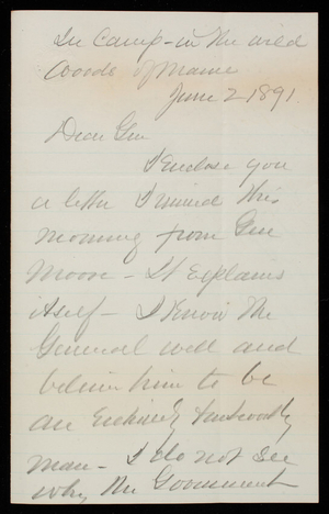 Senator William P. Frye to Thomas Lincoln Casey, June 2, 1891; Edward Moore to [William P.] Frye, May 28, 1891