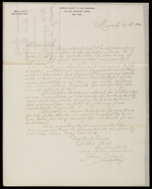 Albert Fink to Thomas Lincoln Casey, March 31, 1879