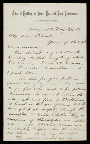 Bernard R. Green to Thomas Lincoln Casey, May 25, 1887