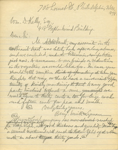 Letter from Benjamin Smith Lyman to William D. Kelly