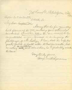 Letter from Benjamin Smith Lyman to Baird Halberstadt