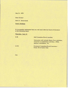 Memorandum from Mark H. McCormack to Hans Kramer