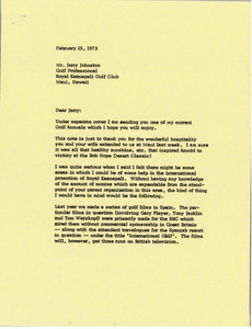 Letter from Mark H. McCormack to Jerry Johnston