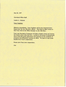 Memorandum from Judy A. Chilcote to Cleveland office staff