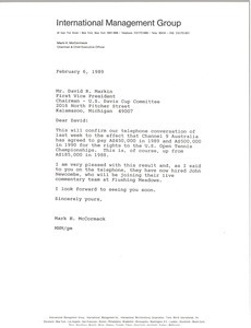 Letter from Mark H. McCormack to David R. Markin