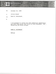 Memorandum from Mark H. McCormack to Julian Brand