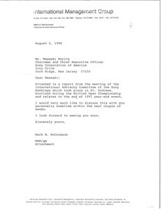 Letter from Mark H. McCormack to Masaaki Morita