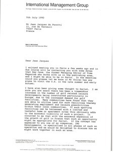 Letter from Mark H. McCormack to Jean Jacques de Peretti