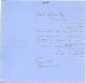 Letter from Will O. White to Joseph Lyman