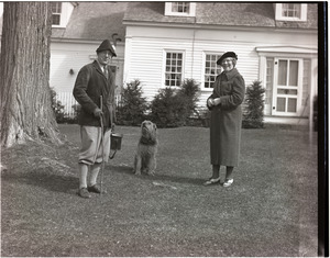 Thomas Dreier, dog, and unidentified woman (l. to r.) at Sunny Meadows