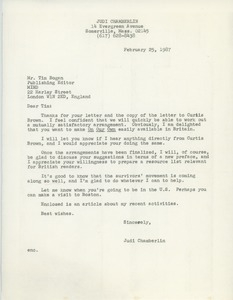 Letter from Judi Chamberlin to Tim Bogan