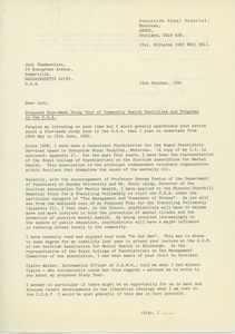 Letter from Ken Keddie to Judi Chamberlin