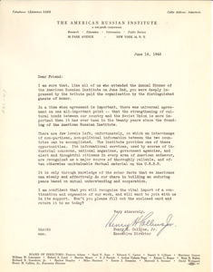 Circular letter from American Russian Institute to W. E. B. Du Bois