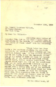 Letter from W. E. B. Du Bois to Oswald Garrison Villard