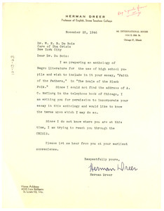 Letter from Herman Dreer to W. E. B. Du Bois