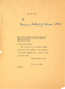Letter from W. E. B. Du Bois to National Institute of Arts and Letters