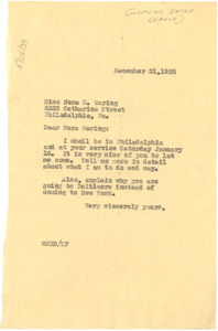 Letter from W. E. B. Du Bois to Nora E. Waring