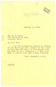 Letter from W. E. B. Du Bois to B. T. Hunt