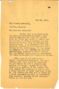 Letter from W. E. B. Du Bois to Ramsey McDonald