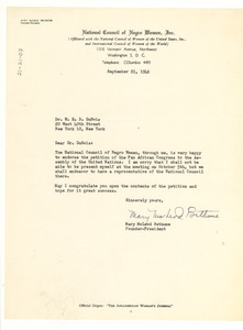 Letter from National Council of Negro Women to W. E. B. Du Bois