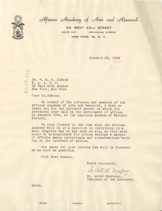 Letter from African Academy of Arts and Research to W. E. B. Du Bois