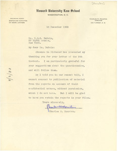 Letter from Charles H. Houston to W. E. B. Du Bois