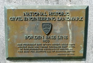 Tilton Library: plaque for the Borden Baseline, situated on the front lawn of the Tilton Library