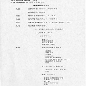 Agenda from Festival Puertorriqueño de Massachusetts, Inc. Board of Directors meeting on December 7, 1993