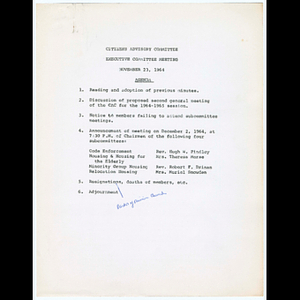Agenda for Citizens Advisory Committee (CAC) Executive Committee meeting on November 23, 1964