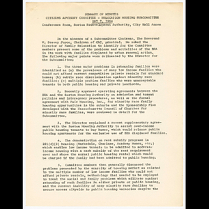 Minutes for Citizens Advisory Committee, Relocation Housing Subcommittee meeting on May 7, 1964