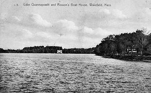 Lake Quannapowitt and Rosson's boat house, Wakefield, Mass.