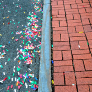 Downtown sidewalk and confetti