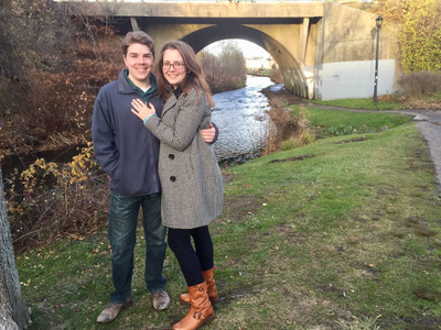 Engagement photo along Town Brook