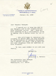 Letter from Geraldine A. Ferraro to Paul Tsongas