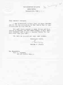 Letter from George P. Shultz to Paul E. Tsongas