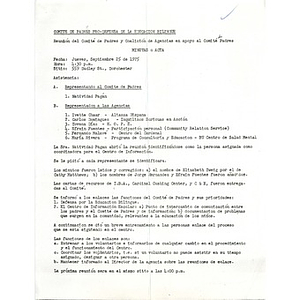 Meeting minutes, Comite des Padres Pro-Defensa a la Educación Bilingue, September 25, 1975.