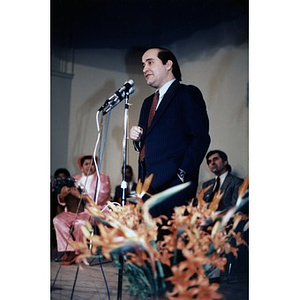 Speaker on stage during the inaugural ceremony at the Villa Victoria Cultural Center.