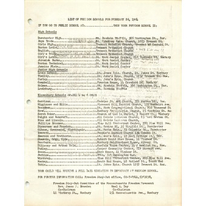 List of Freedom Schools for February 26, 1964.