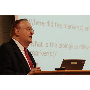 Barry Karger speaks at the NU Today Cancer Research Panel