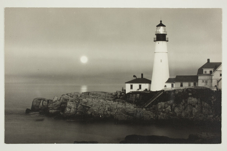 Postcard, moonrise at Portland Head Light, Cape Elizabeth, Maine, by W.H. Ballard