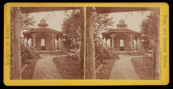 Stereograph of summerhouse, Hunnewell Estate, Wellesley, Mass.