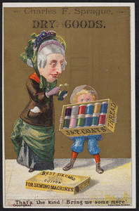 Trade card for J. & P. Coats' Best Six Cord Cotton Thread, location unknown, undated