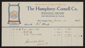 Billhead for The Humphrey-Cornell Co., wholesale grocers and receivers of flour, New London, Connecticut, dated June 3, 1907
